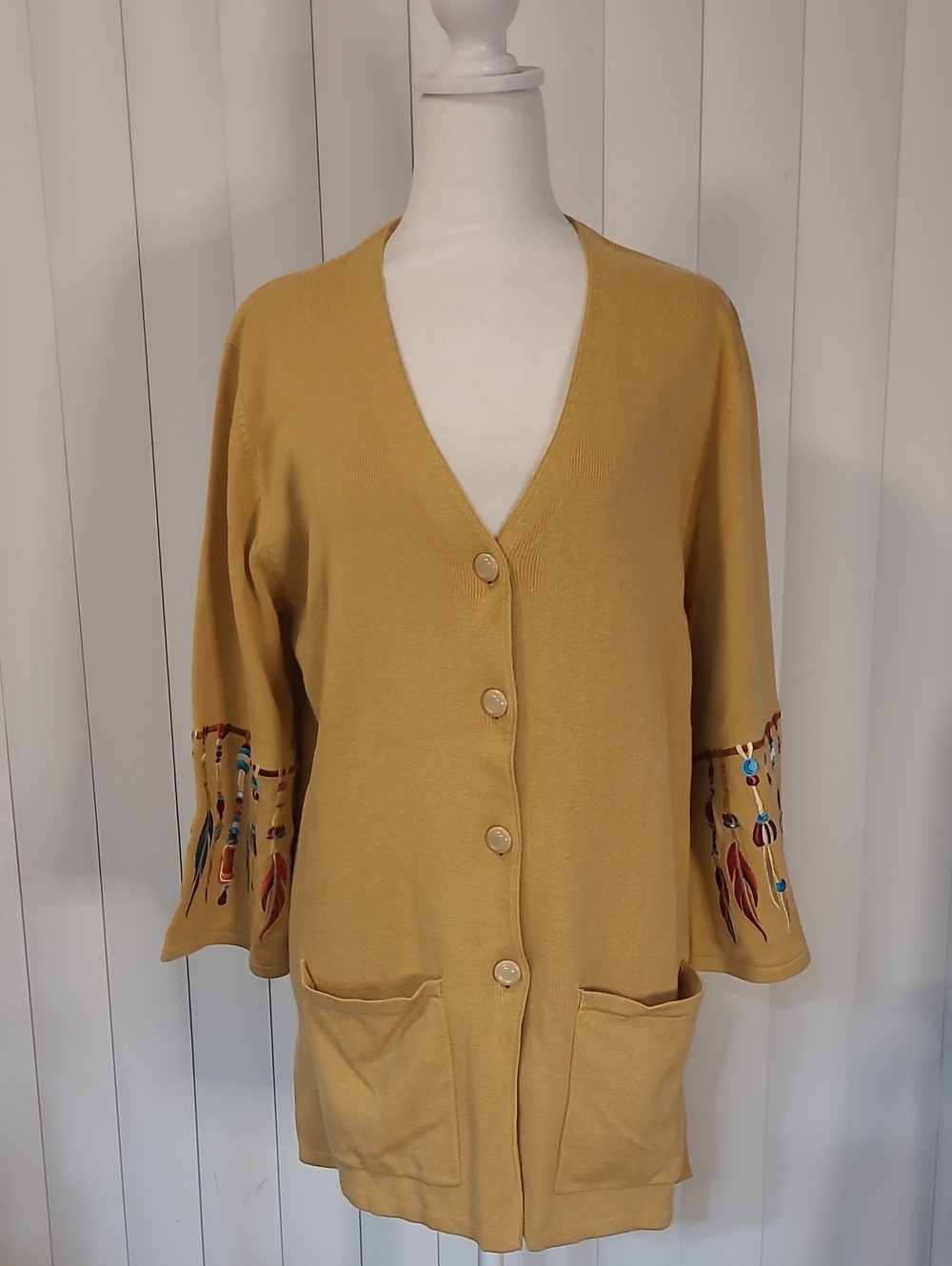 Bob Mackie Wearable Art Embroidered Sleeve Cardigan Sweater
